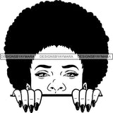 Afro Woman Peeking Peek-a-Boo I see You Melanin Pretty Half Face PNG File For Print Not For Cutting
