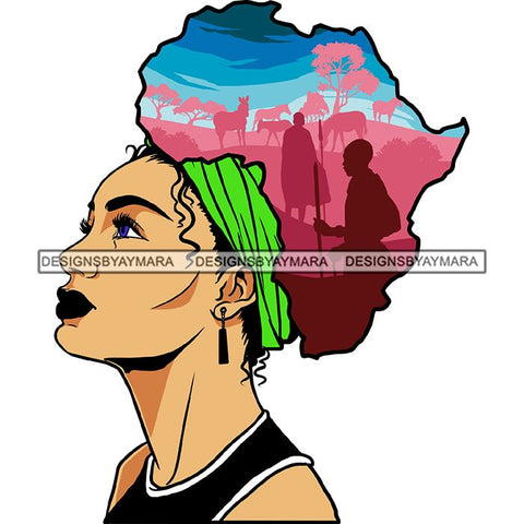 Safari Goddess Africa Continent African American Woman Savanna Animals Hair SVG Cutting Files.