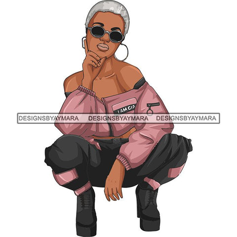 Afro Woman Fashion Girl Squatting Position SVG Cutting Files For Silhouette Cricut and More!