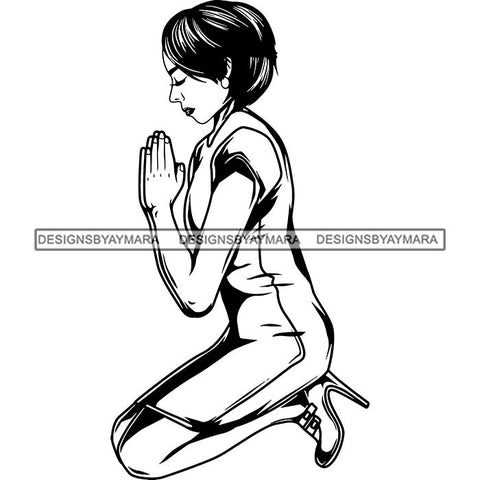 Afro Lola Praying God Lord Prayers Knee Forgiveness .SVG Clipart Cutting Files For Silhouette and Cricut and More!