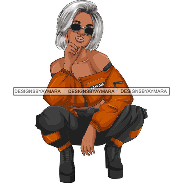 Afro Woman Fashion Girl Squatting Position SVG Cutting Files For Silhouette Cricut and More!