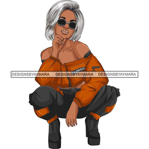 Afro Woman Fashion Girl Squatting Position SVG Cutting Files For Silhouette Cricut and More!