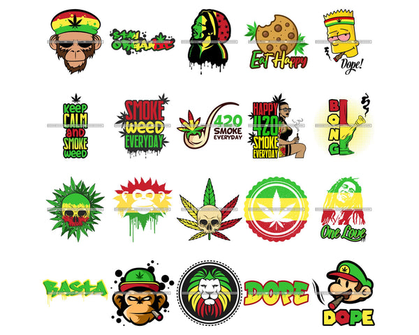 Bundle 20 Marijuana Cannabis Hashish Weed Leaf Grass Dope 420 Hemp Pot Joint Blunt Stoned High Life SVG Cutting Files