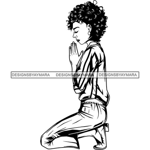 Afro Lola Woman Praying God Lord Knee Prayers Pray Believe Church .SVG PNG JPG Clipart Vector Cutting Files