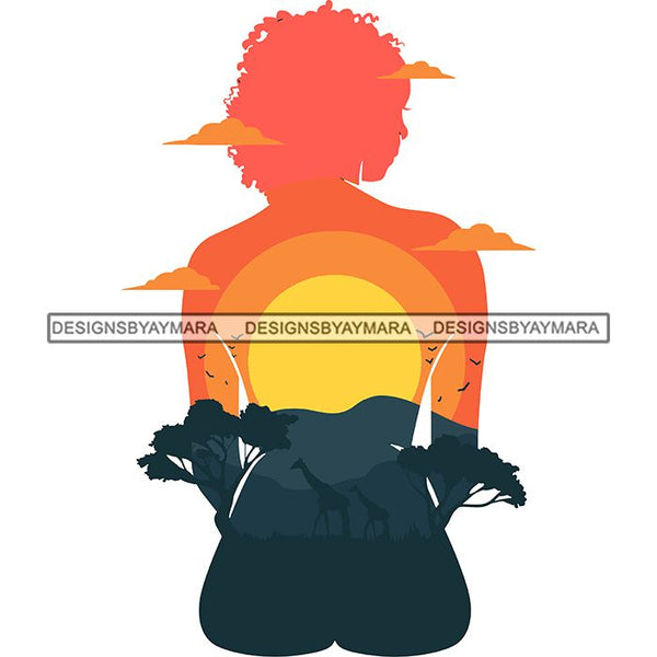 Sensual Woman Silhouette African Wildlife Proud Roots Safari Savanna Africa Continent Exotic Scenic SVG Cutting Files