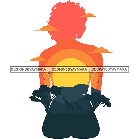 Sensual Woman Silhouette African Wildlife Proud Roots Safari Savanna Africa Continent Exotic Scenic SVG Cutting Files
