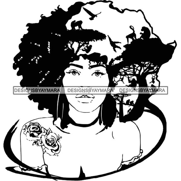 African American Woman Goddess Safari Savanna Africa Continent SVG Files For Cutting and More!