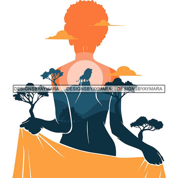 Sensual Woman Silhouette African Wildlife Proud Roots Safari Savanna Africa Continent Exotic Scenic SVG Cutting Files