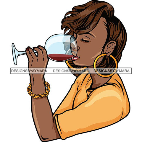 Afro Lola Drinking Wine Life Relax Chilling SVG Cutting Files For Silhouette Cricut and More! Amazing Graphics!