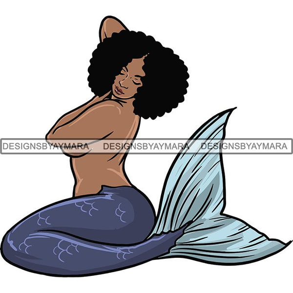 Afro Black Woman Mermaid Aquatic Creature  SVG Cutting File For Silhouette and Cricut