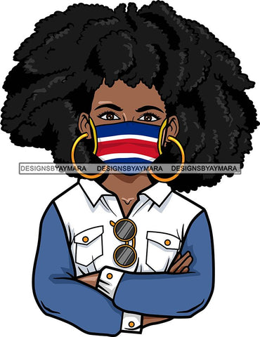 Afro Lola Wearing Face Mask Flags Costa Rica Country Proud Roots Virus SVG Cutting Files For Silhouette Cricut and More!