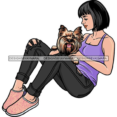 Beautiful Woman Dod Breed Yorkie Pet Animal Best Friend Mascot Goddess SVG Cutting Files