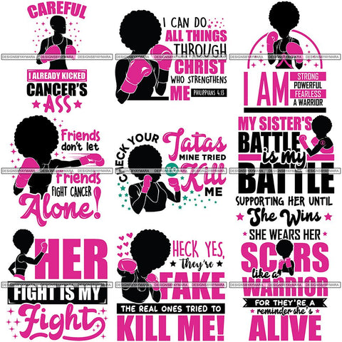Bundle 9 Strong Afro Woman SVG Cancer Survivor Cutting Files For Silhouette Cricut and More