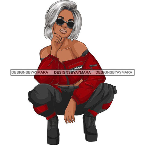 Afro Woman Fashion Girl Squatting Position SVG Cutting Files For Silhouette Cricut and More!