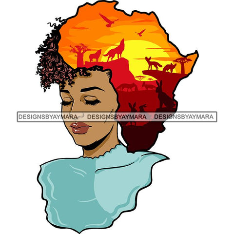 Safari Goddess Africa Continent African American Woman Savanna Animals Hair SVG Cutting Files.