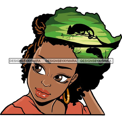 Safari Goddess Africa Continent African American Woman Savanna Animals Hair SVG Cutting Files.