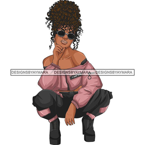 Afro Woman Fashion Girl Squatting Position SVG Cutting Files For Silhouette Cricut and More!