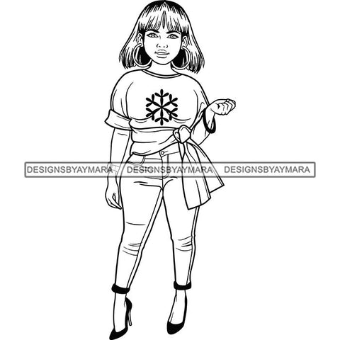 Afro Lola Boss Confident Classy Woman Black and White Designs SVG Cutting Files For Silhouette Cricut and More