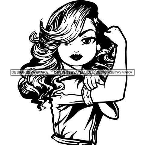 Afro Strong Lola Flexing We Can Do It Woman Power .SVG Cutting Files For Silhouette Cricut and More!