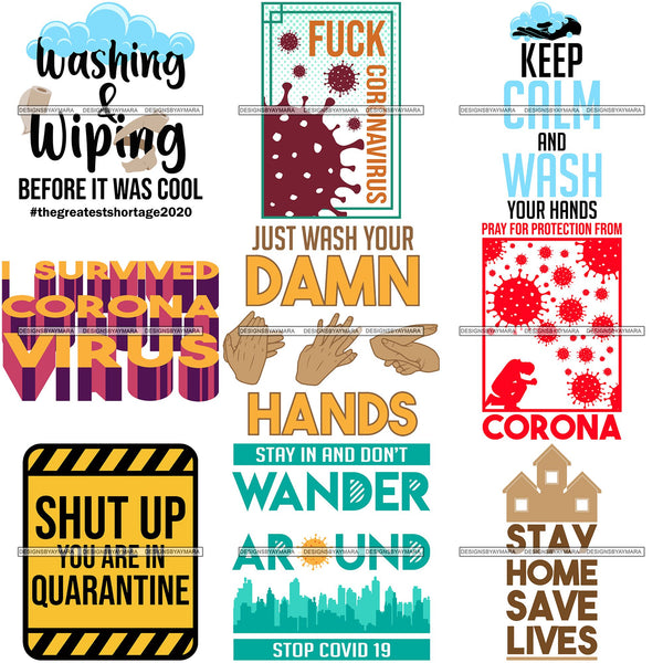 Bundle 9 Coronavirus Medical Epidemic Disease Virus Health Pandemic Illness Quotes SVG Cutting Files
