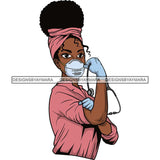 Afro Lola Nurse Doctor Save Life Hero Wearing Mask Protection Flexing Strong Medical Occupation SVG Cutting Files