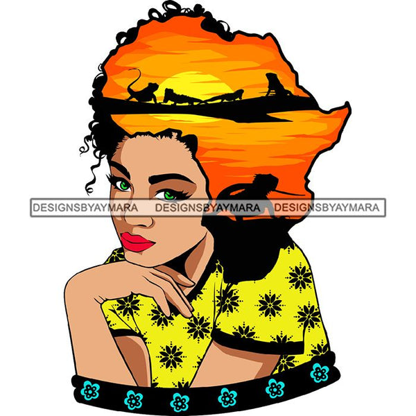 Safari Goddess Africa Continent African American Woman Savanna Animals Hair SVG Cutting Files.