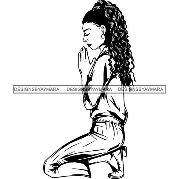 Afro Lola Woman Praying God Lord Knee Prayers Pray Believe Church .SVG PNG JPG Clipart Vector Cutting Files