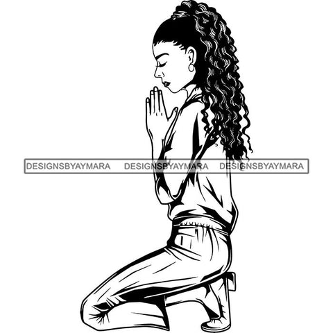 Afro Lola Woman Praying God Lord Knee Prayers Pray Believe Church .SVG PNG JPG Clipart Vector Cutting Files