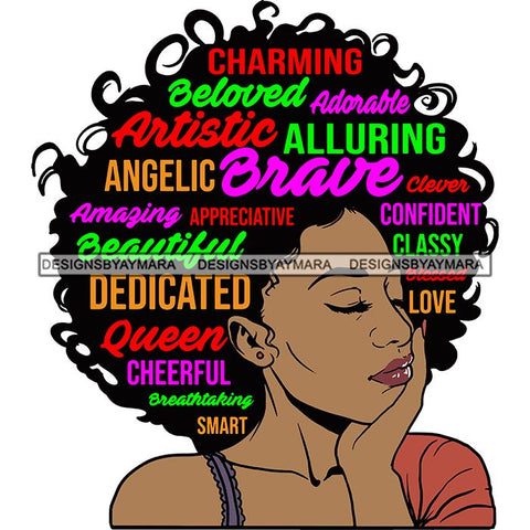 Afro Pretty Woman Hair Quotes Words Letters Lady Female Qualities SVG Files For Cutting and More!