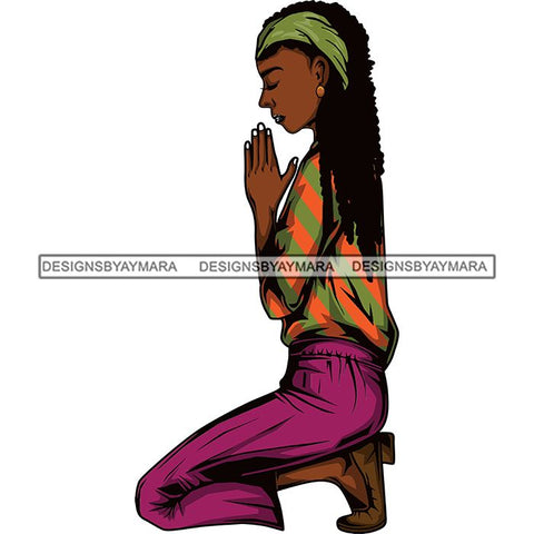 Afro Lola Woman Praying God Lord Knee Prayers Pray Believe Church .SVG PNG JPG Clipart Vector Cutting Files