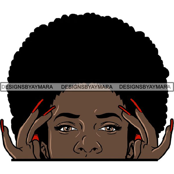 Afro Woman Peeking Peek-a-Boo I see You Melanin Pretty Half Face PNG File For Print Not For Cutting