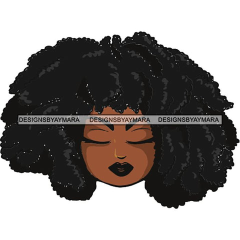 Afro Lola Cute Closed Up Face Eyes Close Meditation .SVG Clipart Vector Cutting Files