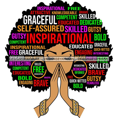 Afro Woman Praying Hair Life Quotes Strong Independent Educated Melanin SVG Cutting Files