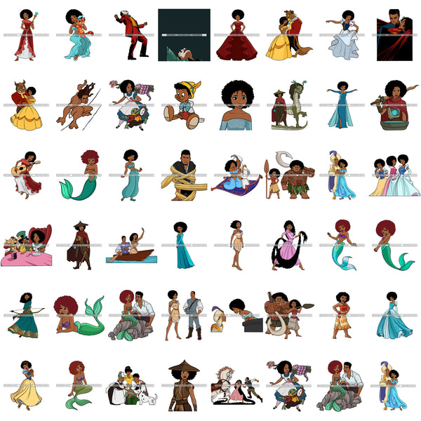 Princesses and Heroes Cartoon Character Designs Black Princess Black Hero Designs For Sublimation SVG PNG JPG Cutting Files Cricut Silhouette