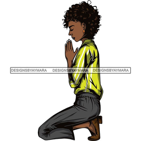 Afro Lola Woman Praying God Lord Knee Prayers Pray Believe Church .SVG PNG JPG Clipart Vector Cutting Files