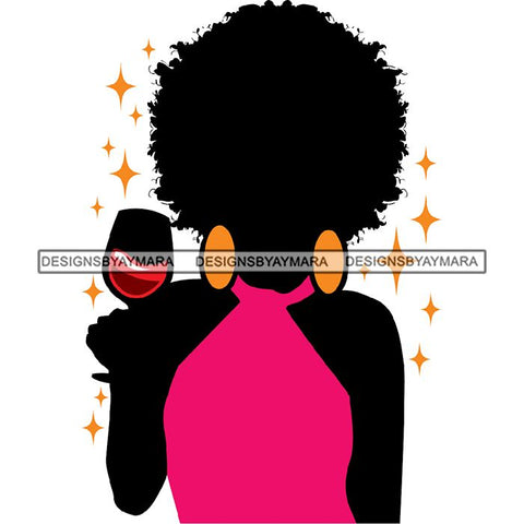 Afro Woman Silhouette Drinking Wine Relax Chilling Stress Free .SVG Cutting Files For Silhouette and Cricut and More!