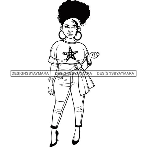 Afro Lola Boss Confident Classy Woman Black and White Designs SVG Cutting Files For Silhouette Cricut and More