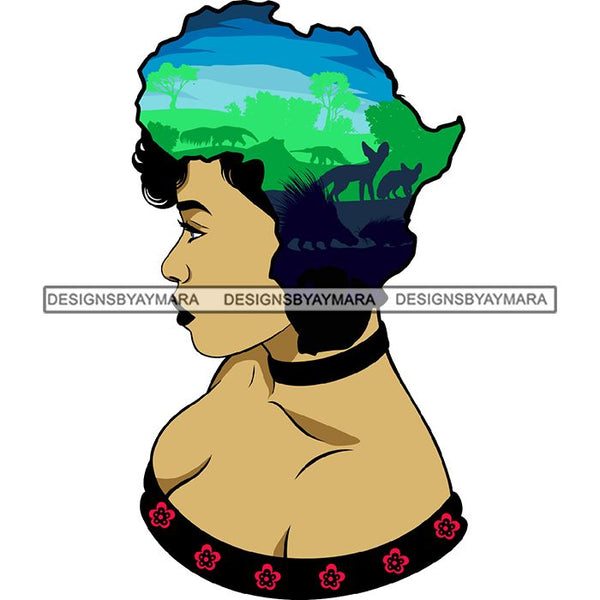 Safari Goddess Africa Continent African American Woman Savanna Animals Hair SVG Cutting Files.