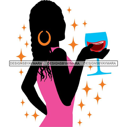 Afro Woman Silhouette Drinking Wine Relax Chilling Stress Free .SVG Cutting Files For Silhouette and Cricut and More!