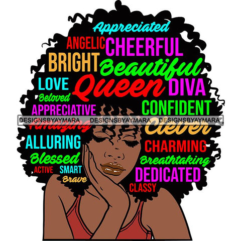Afro Pretty Woman Hair Quotes Words Letters Lady Female Qualities SVG Files For Cutting and More!