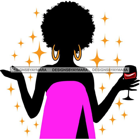 Afro Woman Silhouette Drinking Wine Relax Chilling Stress Free .SVG Cutting Files For Silhouette and Cricut and More!
