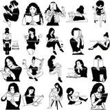 Bundle 20 Woman Reading A Book Education Smart Classy Lady Drinking Coffee Wine .SVG Cutting Files For Silhouette Cricut and More!