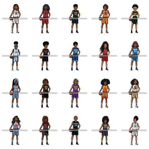 Bundle 20 Afro Lola Basketball Player Sport Woman SVG Clipart Vector Cutting Cut Files