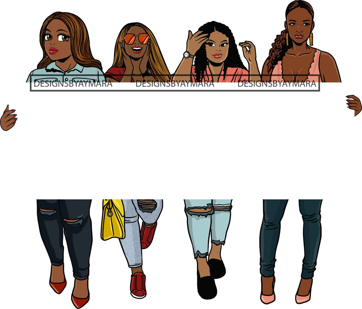 Header Signage Woman Group Of Women Holding Banner Sign Logo Business Advertising Melanin H ...