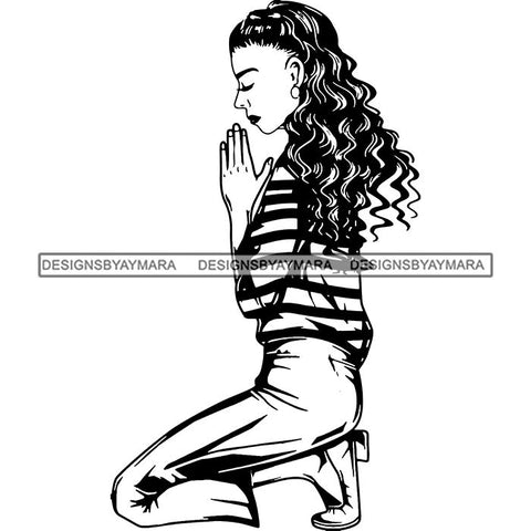 Afro Lola Woman Praying God Lord Knee Prayers Pray Believe Church .SVG PNG JPG Clipart Vector Cutting Files