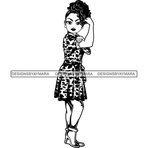 Afro Strong Lola Flexing We Can Do It Woman Power .SVG Cutting Files For Silhouette Cricut and More!