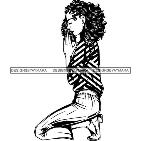 Afro Lola Woman Praying God Lord Knee Prayers Pray Believe Church .SVG PNG JPG Clipart Vector Cutting Files