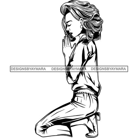 Afro Lola Woman Praying God Lord Knee Prayers Pray Believe Church .SVG PNG JPG Clipart Vector Cutting Files