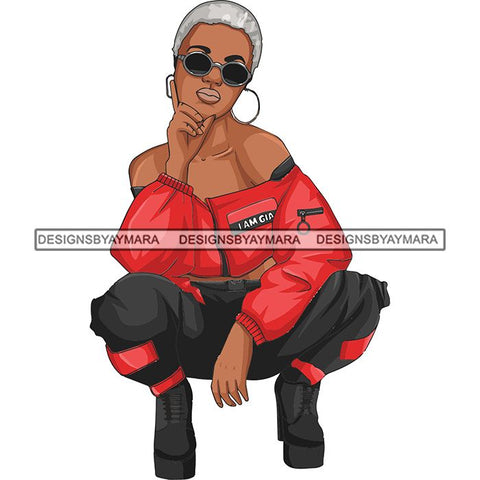 Afro Woman Fashion Girl Squatting Position SVG Cutting Files For Silhouette Cricut and More!