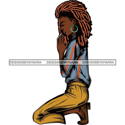 Afro Lola Woman Praying God Lord Knee Prayers Pray Believe Church .SVG PNG JPG Clipart Vector Cutting Files